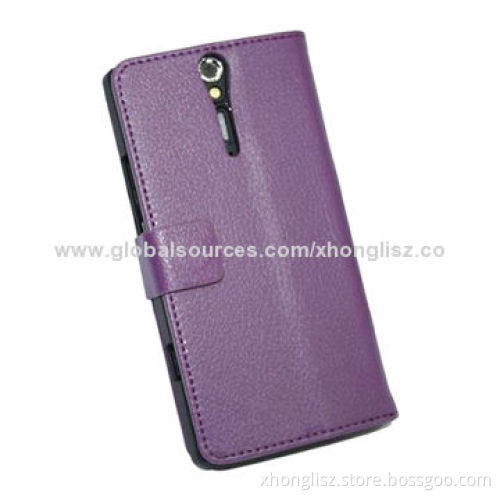 Pebble Grain PU Leather Case for Sony LT26i, Soft Faux Suede and Polyester Inside Materials